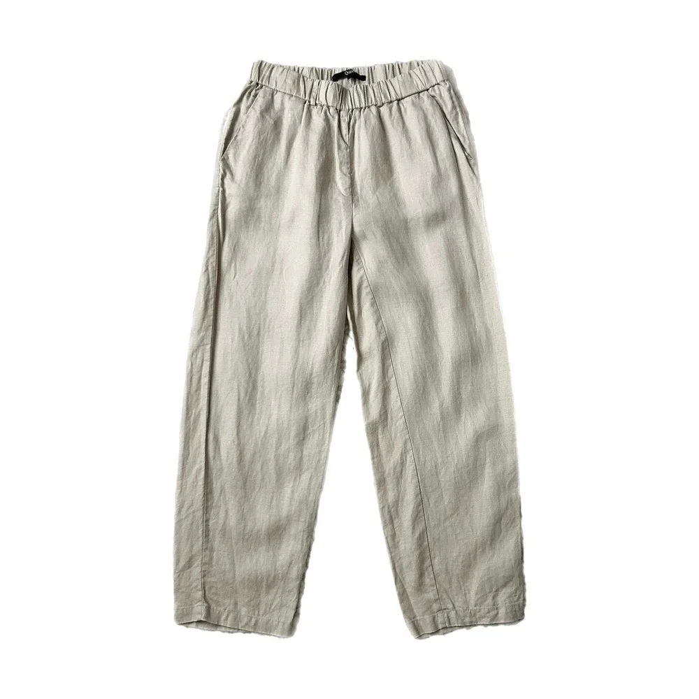 Quince 100% European Linen Elastic Waist Wide Leg Pants Driftwood Tan Size XS
